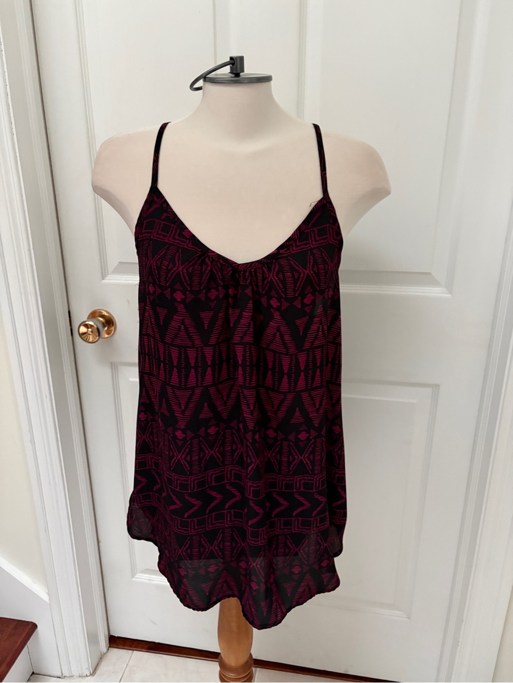 Eclipse Black & Burgundy Geo-Print Spaghetti Strap Camisole